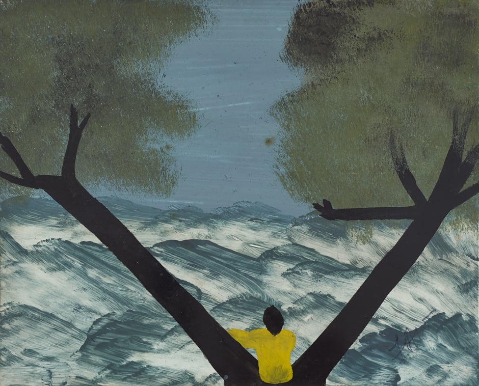 Self Portrait Series: Yellow Shirt (Man in Tree) oil on photographic paper 25.2 x 20.2 cm (page size) 38 x 32.5 cm (framed)